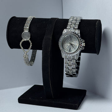 Silver diamond watch with bracelet