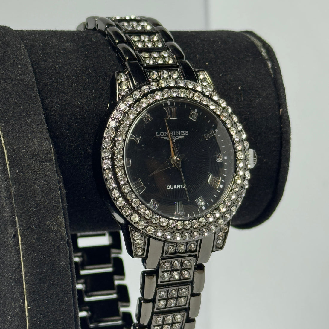 Luxury black watch with diamond and bracelet