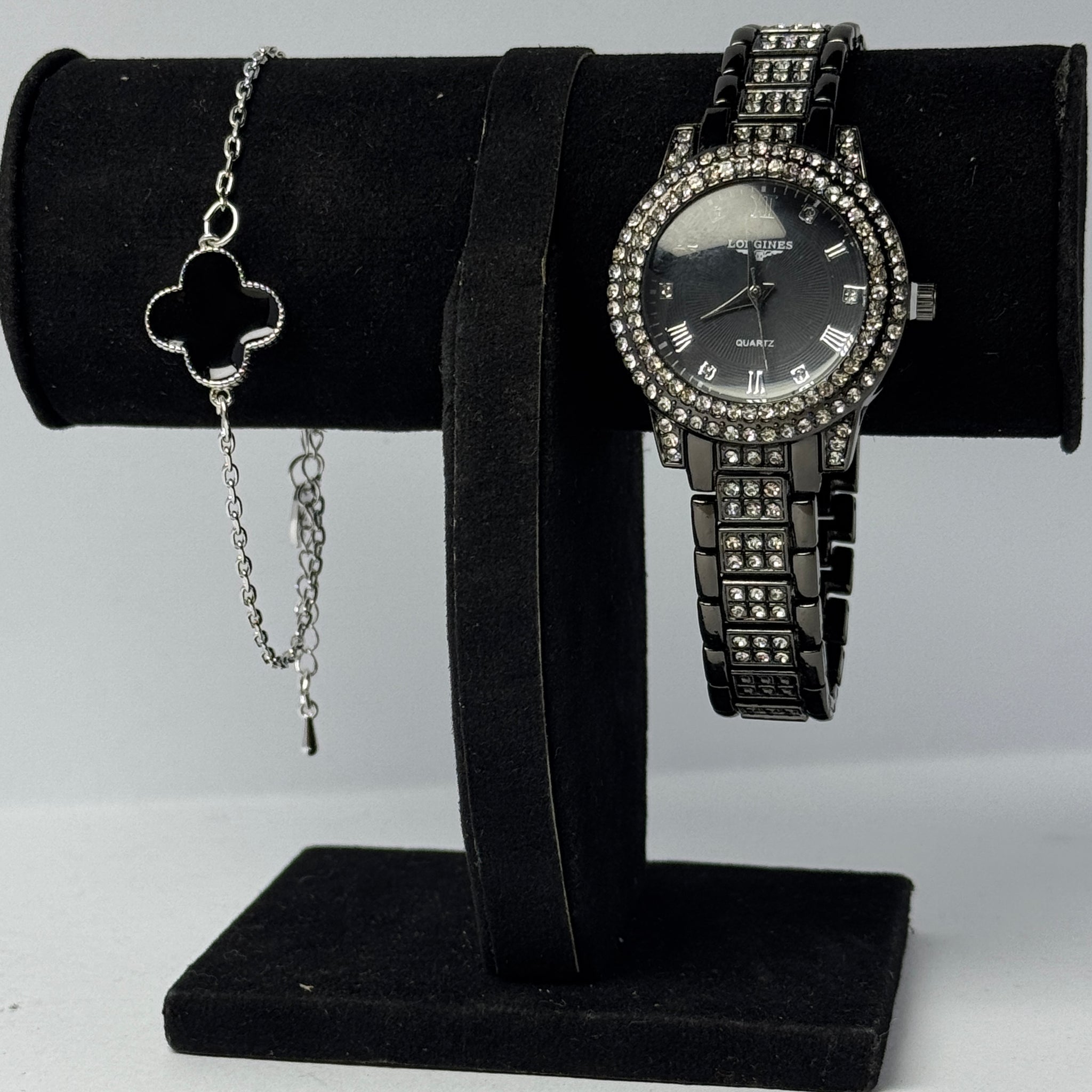 Luxury black watch with diamond and bracelet