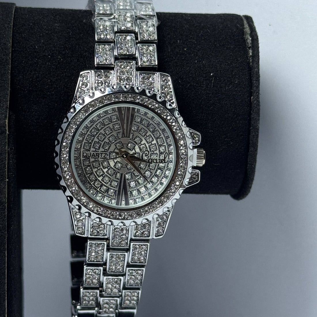 Silver diamond watch with bracelet