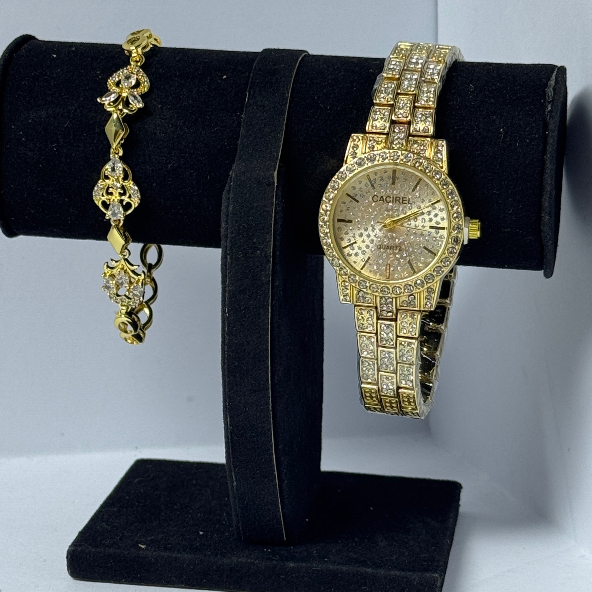 Iced Out Gold Color Watch with bracelet