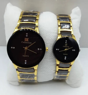 UK COLLECTION COUPLE WATCH BLACK ANDGOLDEN COLOUR.